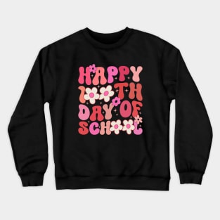 Teacher Kids Retro Groovy 100 Days Happy 100th Day Of School Crewneck Sweatshirt